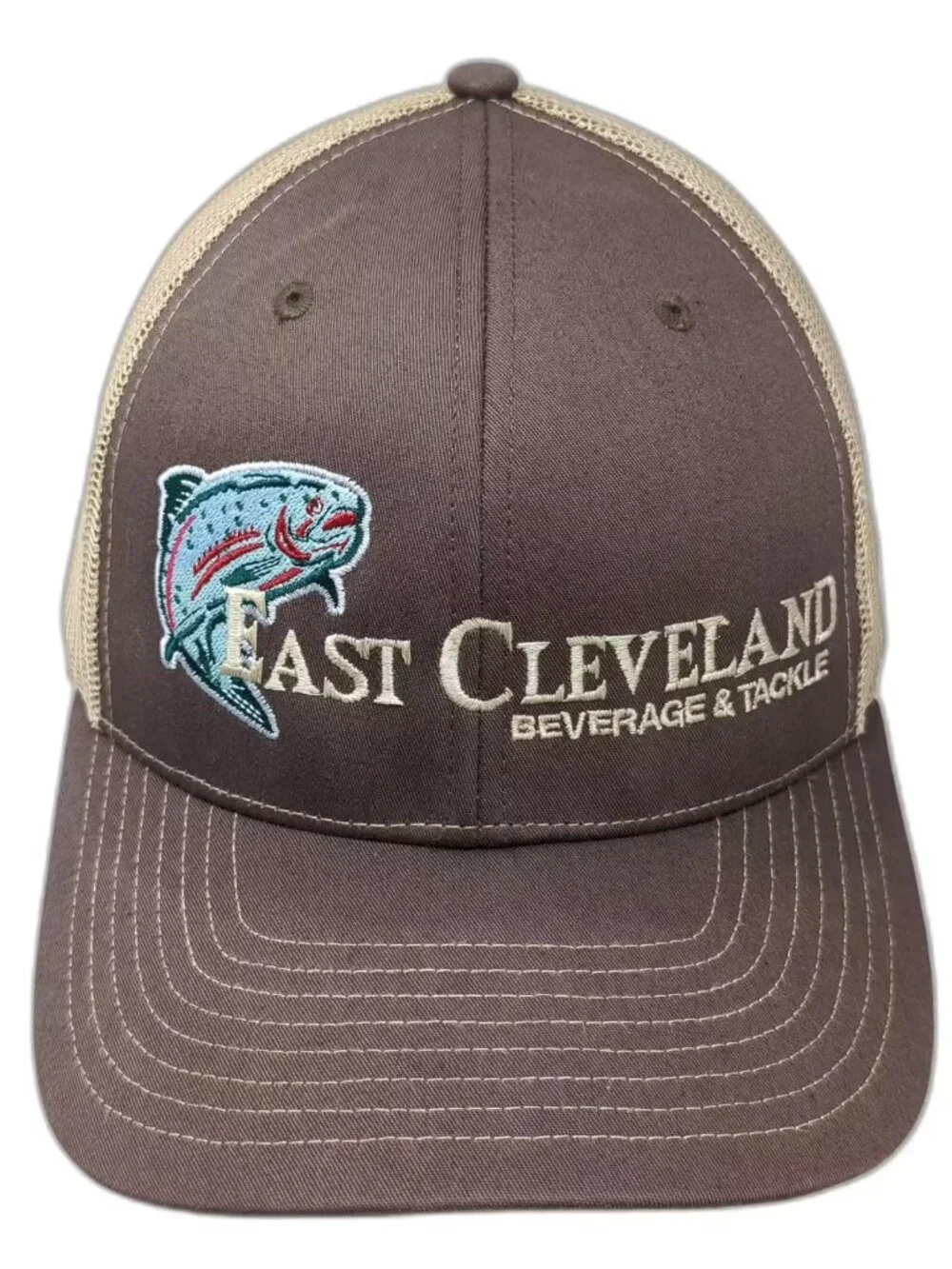 Richardson Trucker Hat Brown Beige OS Snapback East Cleveland Beverage Tackle